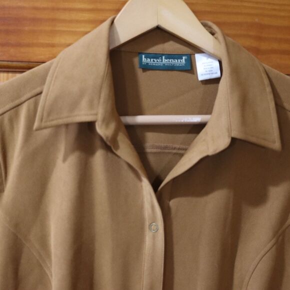 Harve Bernard Vintage Brown Button Down Shirt 90s Phoebe Buffay Shirt Jacket Med - Picture 3 of 9